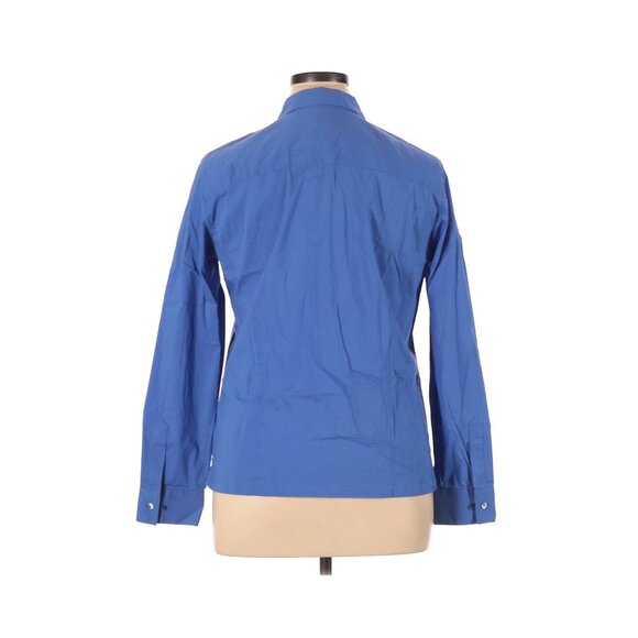 Liz Claiborne Womens Blue Button-Up Long-Sleeve Shirt Size 14 Cotton Blend Colla - Picture 2 of 3